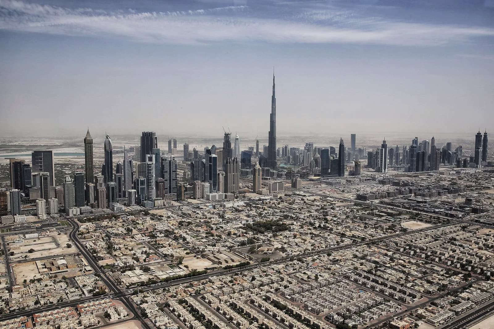 Downtown Dubai and the Burj Khalifa seen from above