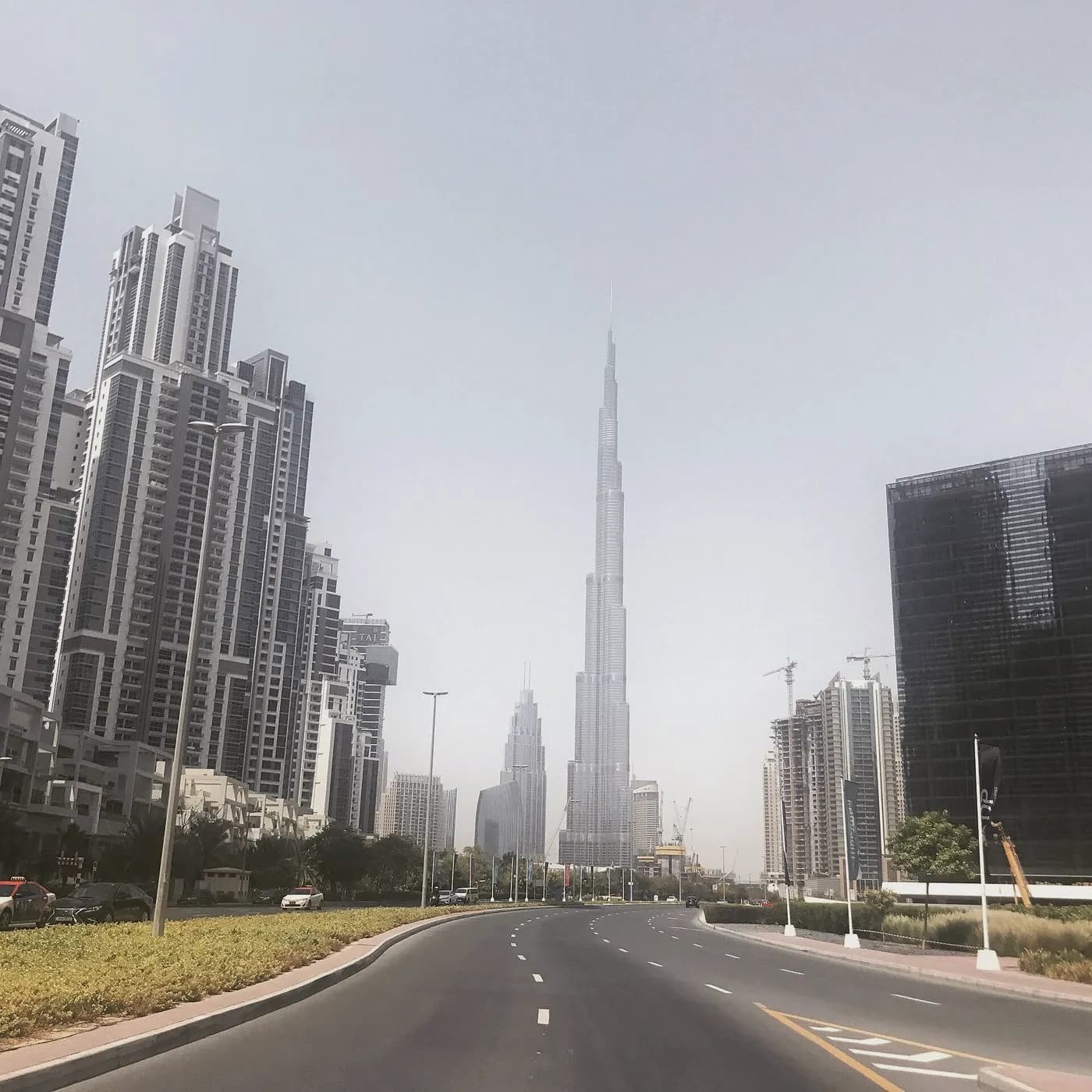 Burj Khalifa between the towers of Business Bay